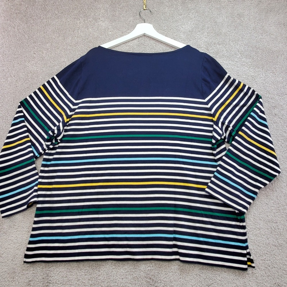 Talbots Blouse Top Womens 3X Blue Multi Striped Cotton Sailor Nautical Comfy - Picture 6 of 11
